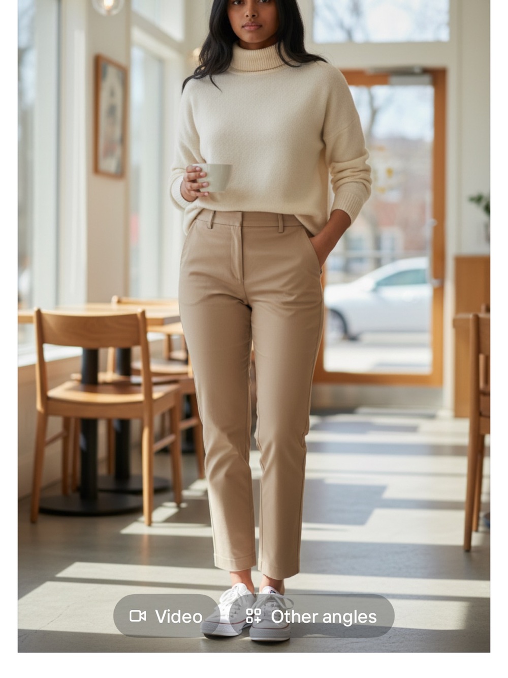 High-Rise Cropped Straight Pants in Khaki